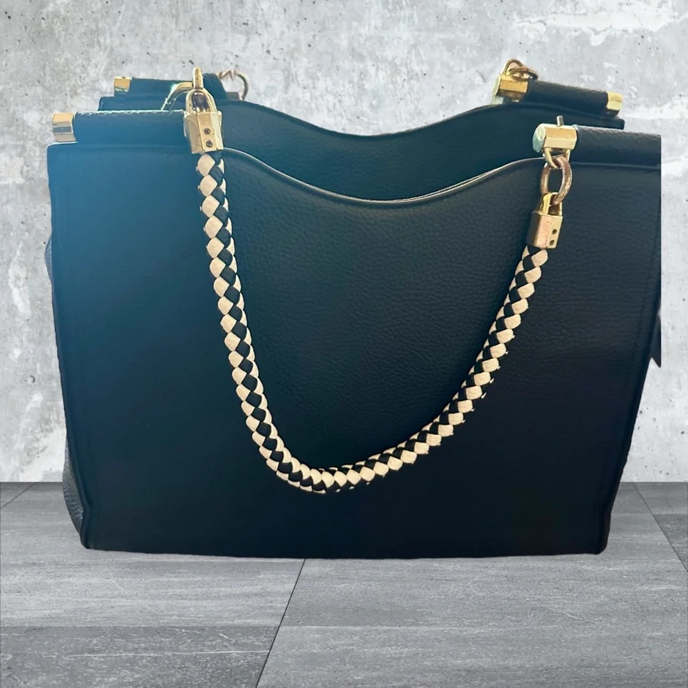 bebe Shoulder Bag or Satchel‎ with Braided White & Black Handles